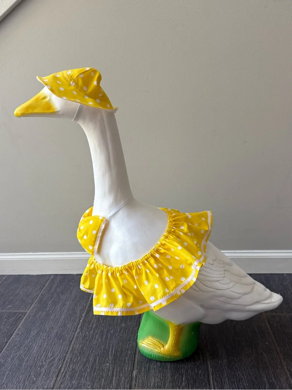 Yellow & white polka dot bikini with hat for 23” porch goose